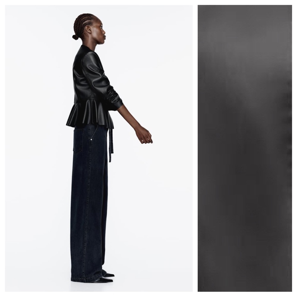 NWT. Zara Black Faux Leather Peplum Blazer/Jacket. Size L, XL. - Picture 4 of 16